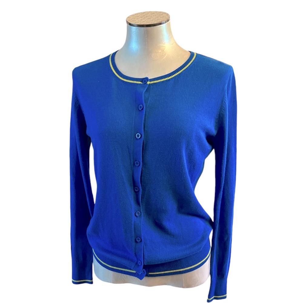 Melrose Chic Cardigan Sweater Blue With Yellow Size Medium
